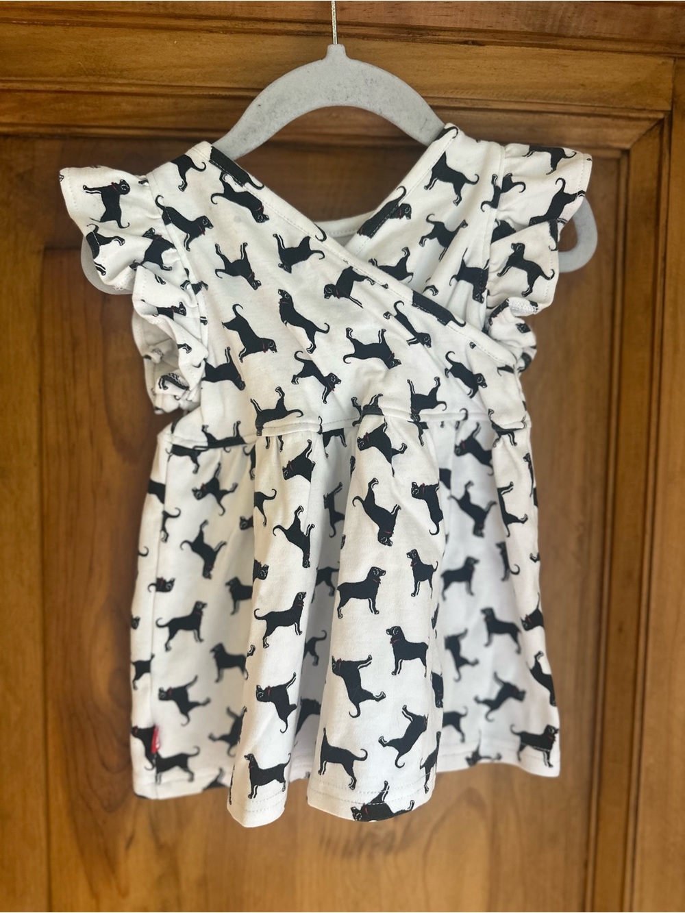 Girls White Dress with Black Dog Print 12M